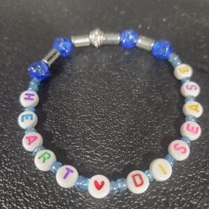 Hand Crafted Blue 'Heart Disease' Beaded Letter Bracelet
